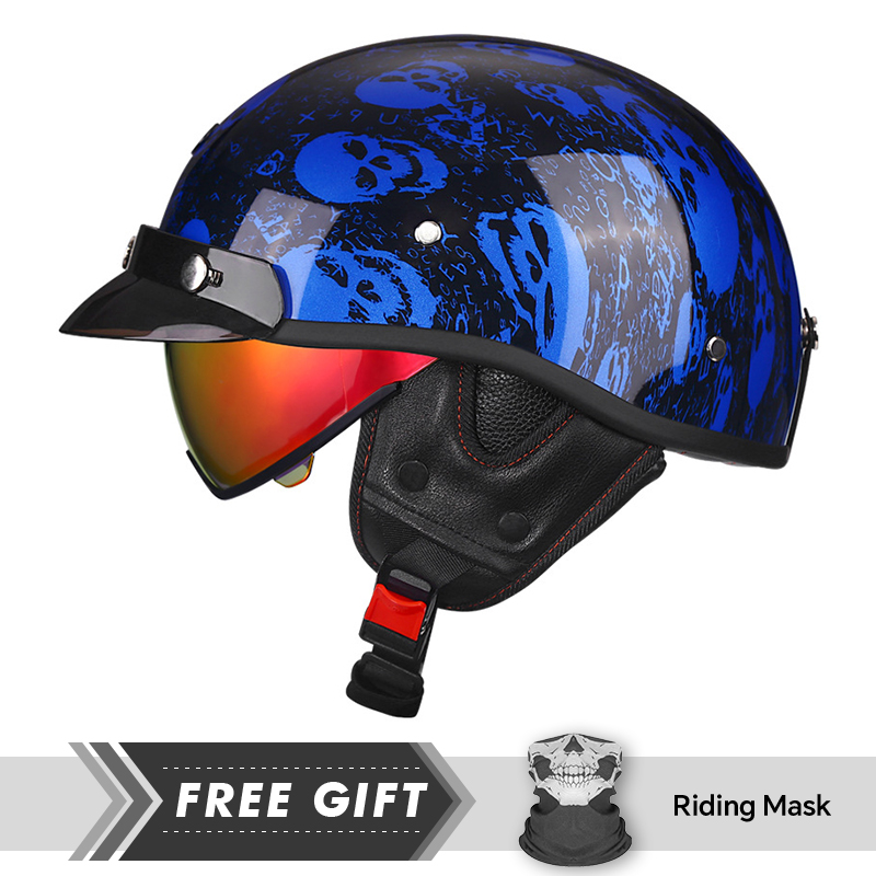 Motorcycle Gear In Store - หมวกกันน็อคมอเตอร์ไซค์ครึ่งหน้าย้อนยุคสําหรับผู้ชาย DOT ได้รับการอนุมัติหมวกกันน็อคครึ่งวินเทจ 1/2 รายละเอียดต่ําหมวกกันน็อคครึ่งเปิด