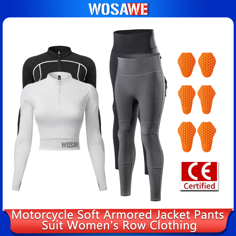 Motorcycle Gear Full Suit - ชุดขี่มอเตอร์ไซค์สำหรับผู้หญิง WOSAWE ชุดแจ็คเก็ตและกางเกงแบบครอปสำหรับฤดูร้อน พร้อมแผ่นป้องกันไหล่ ข้อศอก และเข่าที่ถอดออกได้