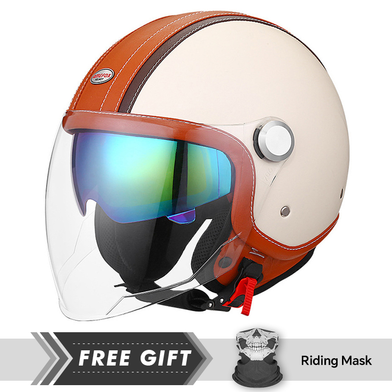 Motorcycle Gear In Store - สีขาวสีส้ม Original เปิดหน้าหมวกกันน็อครถจักรยานยนต์ Double Visor ผู้ชายผู้หญิง
