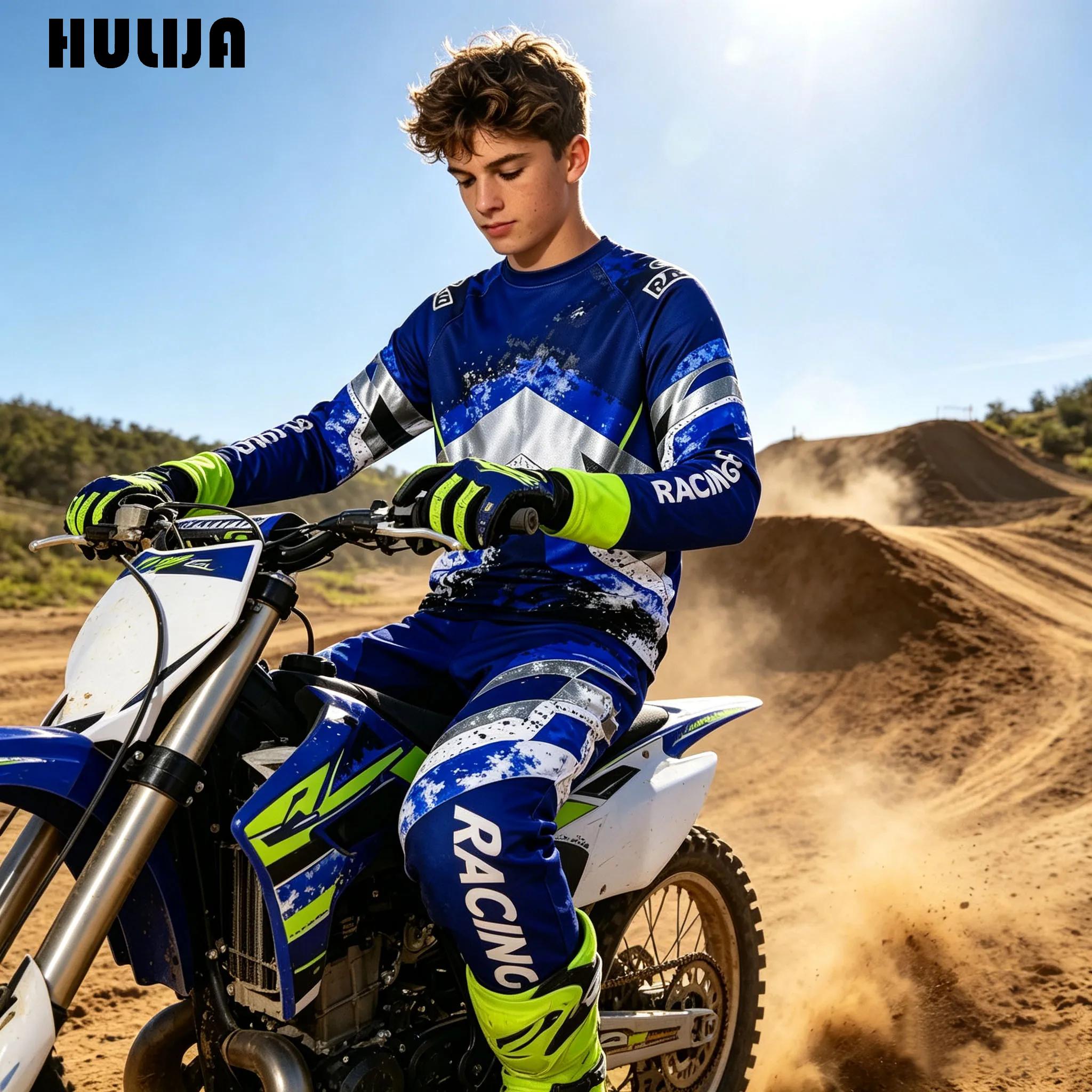 Motorcycle Gear Full Suit - ชุดมอเตอร์ครอสสำหรับเด็กผู้ชาย เสื้อเจอร์ซีย์และกางเกง 2 ชิ้น น้ำหนักเบา ระบายอากาศได้ดี