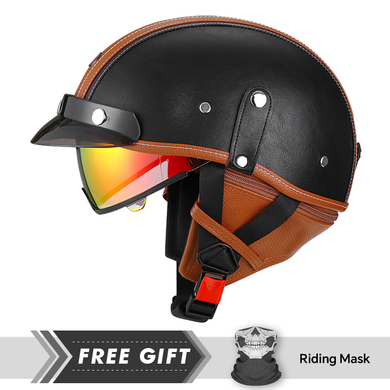Motorcycle Gear In Store - ขายร้อนหนังหมวกกันน็อคครึ่งหน้าผู้ชายผู้หญิงหมวกกันน็อครถจักรยานยนต์ DOT ได้รับการอนุมัติผู้ใหญ่ 1/2 หมวกกันน็อคครึ่ง Low
