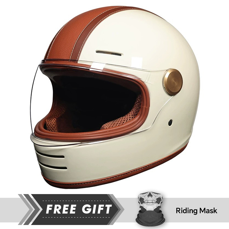Motorcycle Gear In Store - หมวกกันน็อคมอเตอร์ไซค์แบบเต็มหน้าหนังย้อนยุคที่ผ่านการรับรองจาก DOT พร้อมเลนส์ใสความสามารถในการปิดถนนวัสดุ ABS เพิ่มความปลอดภัย