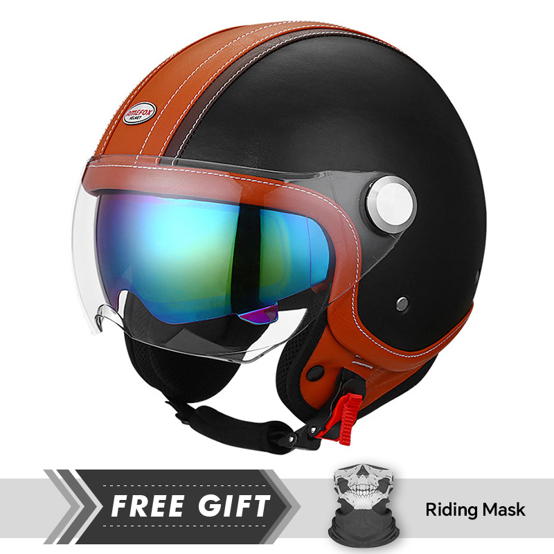 Motorcycle Gear In Store - สีดําเปิดหน้าหมวกกันน็อครถจักรยานยนต์ Vintage DOT ECE ได้รับการอนุมัติ Retro