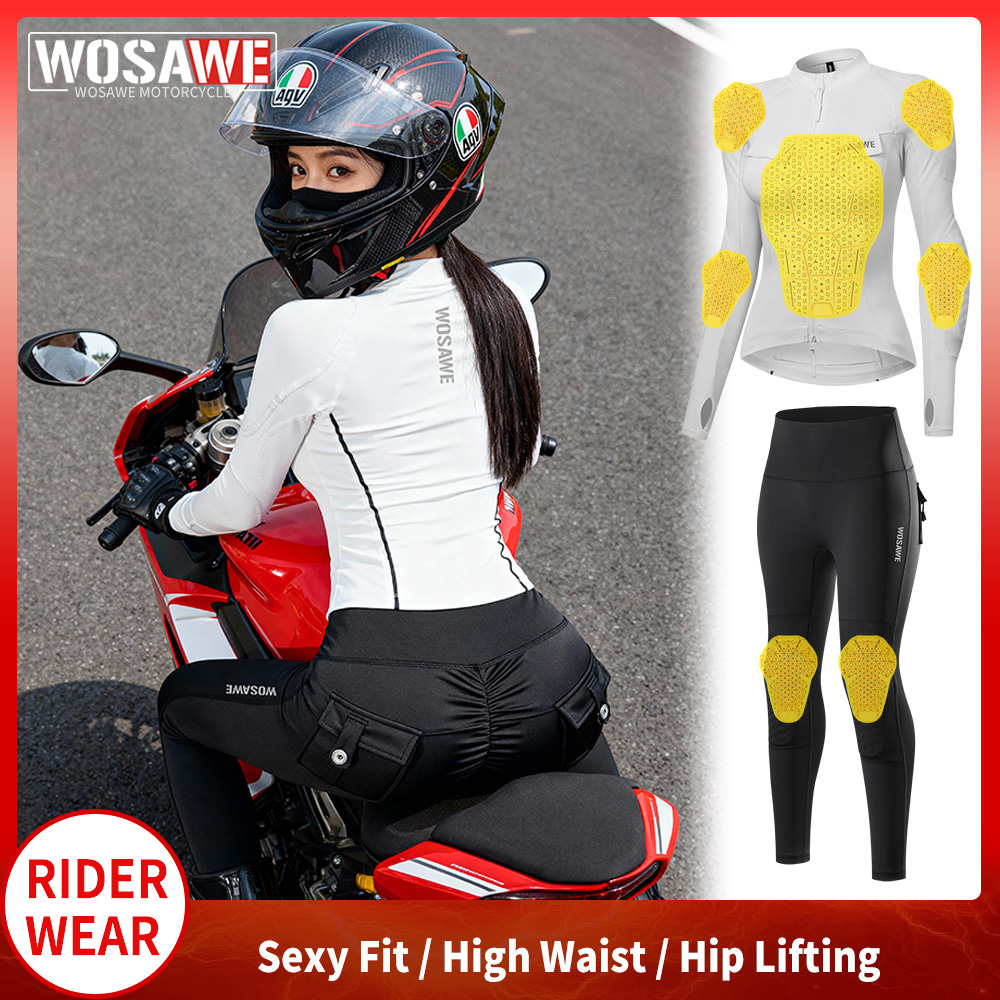 Motorcycle Gear Full Suit - WOSAWE ชุดเสื้อแจ็คเก็ตและกางเกงสำหรับผู้หญิงสำหรับขี่มอเตอร์ไซค์พร้อมอุปกรณ์นุ่มๆ สำหรับฤดูใบไม้ร่วงและฤดูหนาว ชุดเสื้อแจ็คเก็ตมอเตอร์ไซค์และกางเกงขี่มอเตอร์ไซค์วิบาก